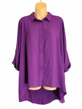 Apt. 9 Purple Cold Shoulder High Low Button Front Blouse Size L